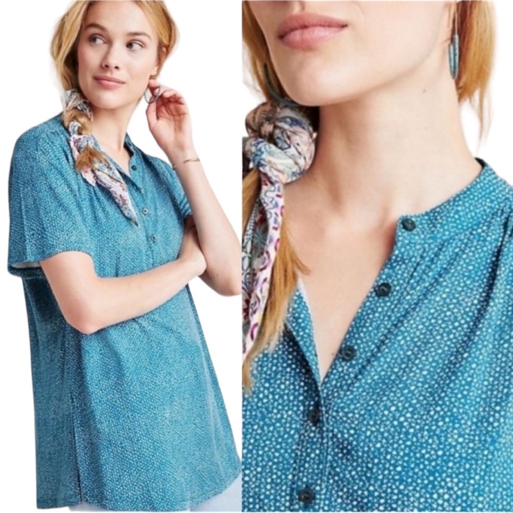 Maeve Anthropologie Windham Teal Green Knit Henley Top - M